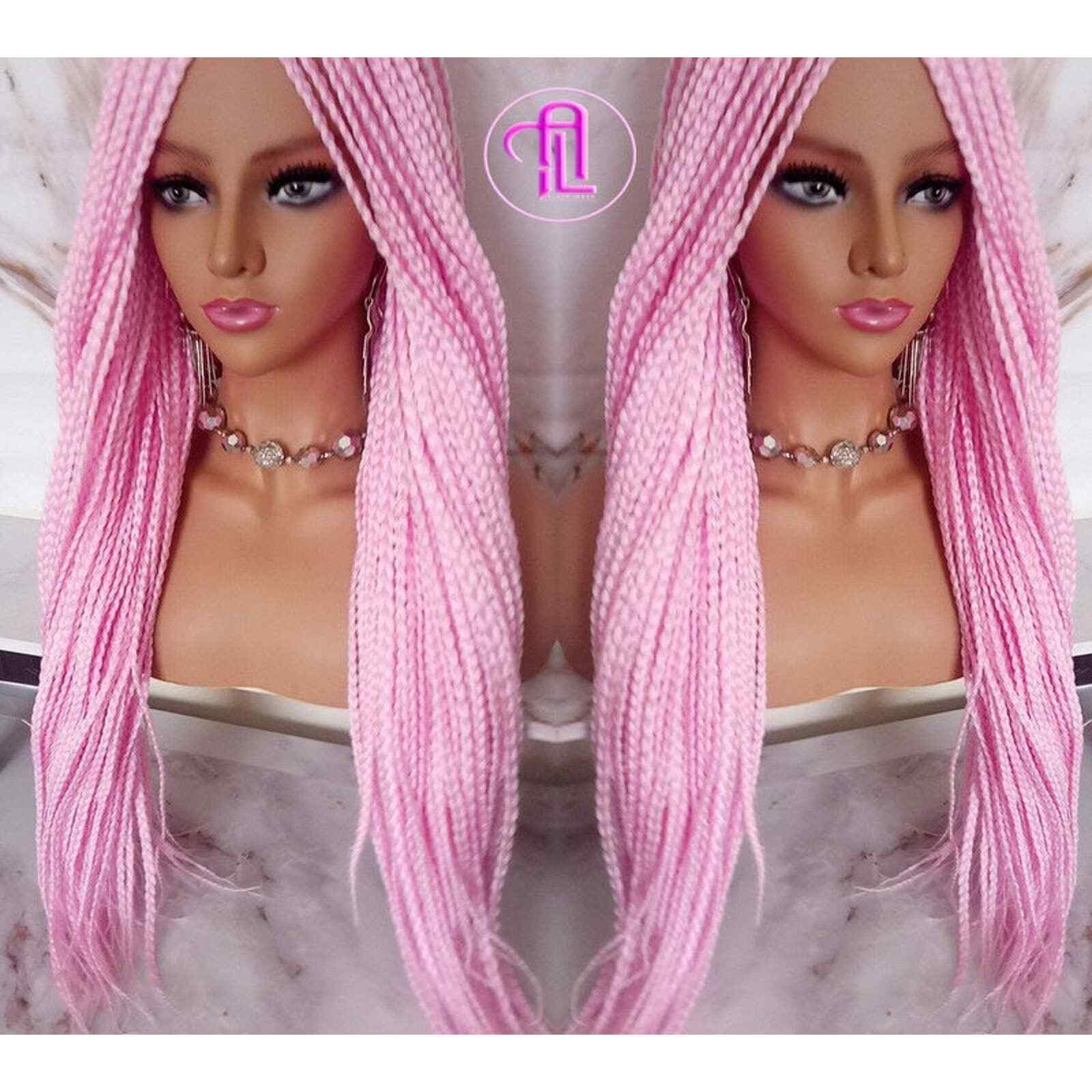 Light Pink Mermaid Princess Wig Box Braids Pastel Lace Part Wig stage hair