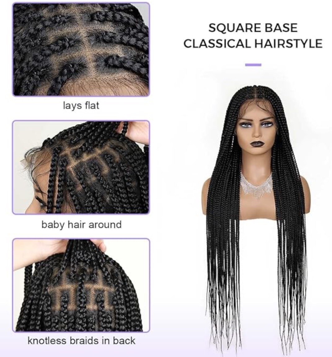 Micro Box Braided Knotless 36in Souble full lace wig pre-plucked w/baby hair