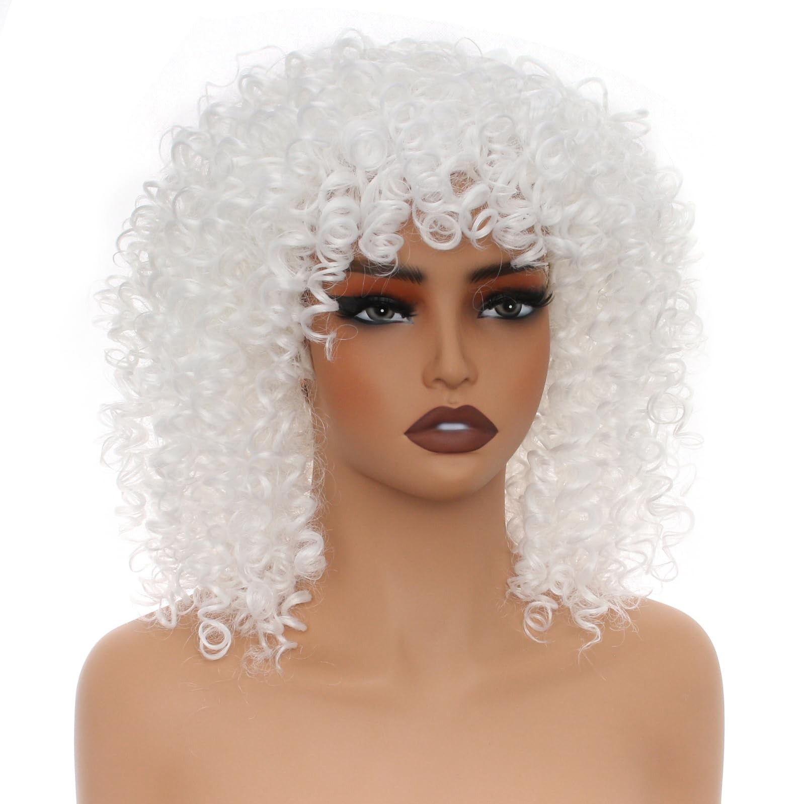 14 inch Afro Curly Wigs for Women, Short Loose Kinky Curly Wigs with Bangs fo…