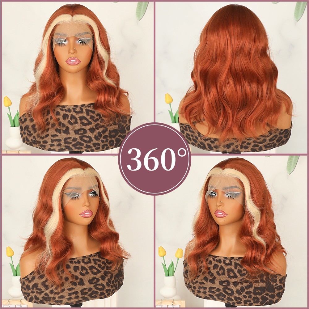 Lace Front Wigs Skunk Stripe Short Wavy Hair Pre Plucked Natural Hairline Women