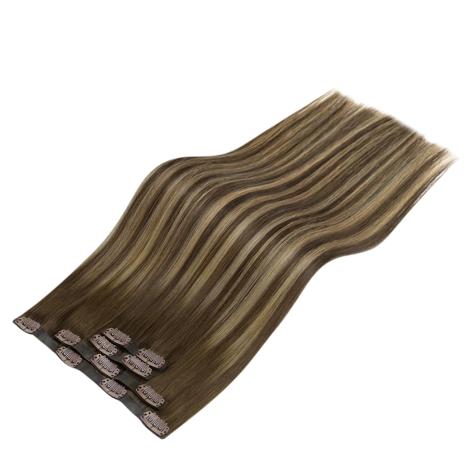 Hair Fill-ins Clip in, Balayage Brown Blonde 12 Inch 55g 4 Pcs