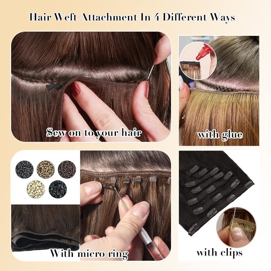 Ash Blonde Sew-in Hair Extensions Human Hair 14 inch Weft Bundles for Women Stra