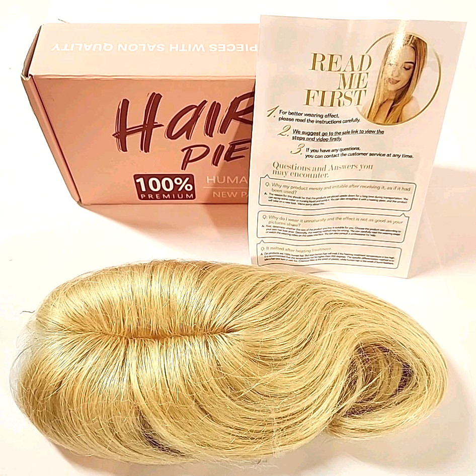 100% Human Hair Piece 12″ Hairro Wavy Clip In Topper Wiglet Toupee #613 Blonde