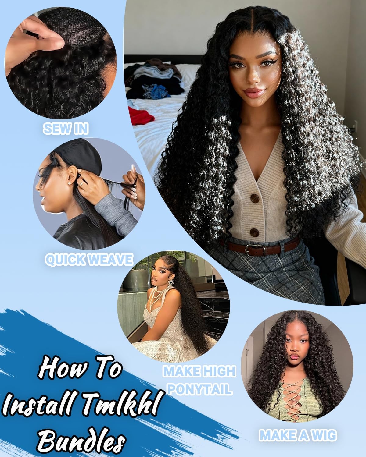 Tmlkhl 12 12 12 Inch 3 Bundles For Women Water Wave Human Hair Bundles Wet And