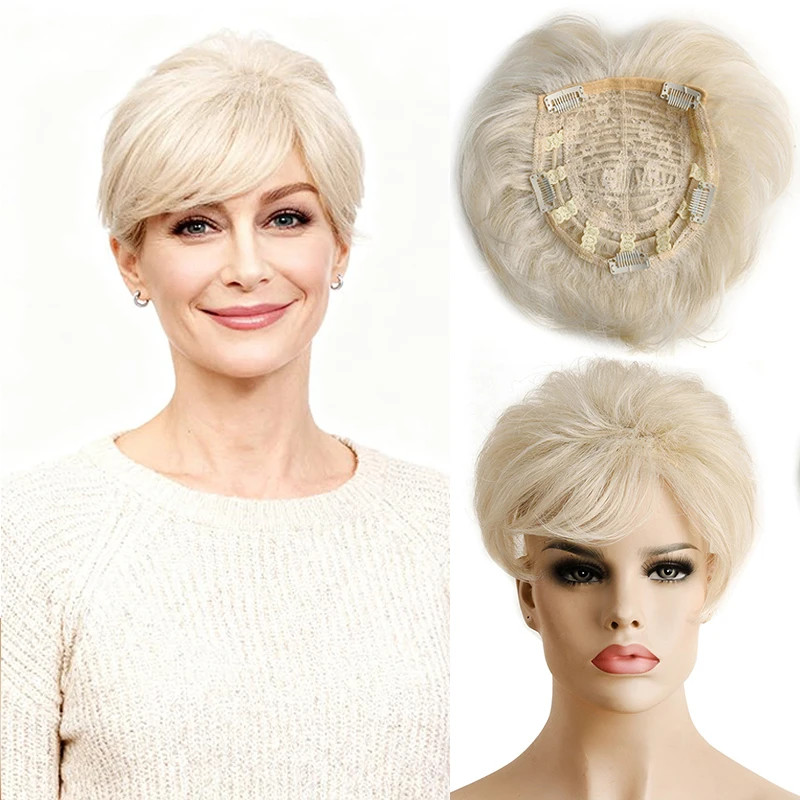 6 Inch Natural Curly Short Pixie Synthetic Hair Topper for Thinning Hair Pieces