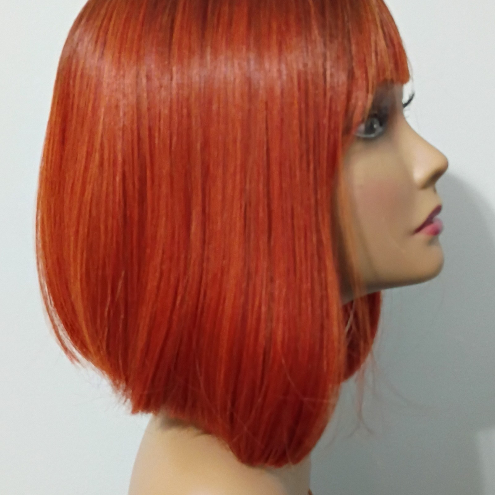 Copper Red Straight Bob Wig w/ Bangs Free-Part 8 in Women’s Natural Style