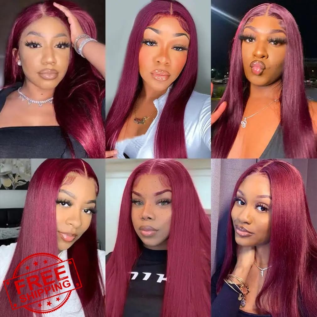 99J Burgundy Straight Human Hair Bundles Wine Red 16 18 20 Inch 3 Bundles