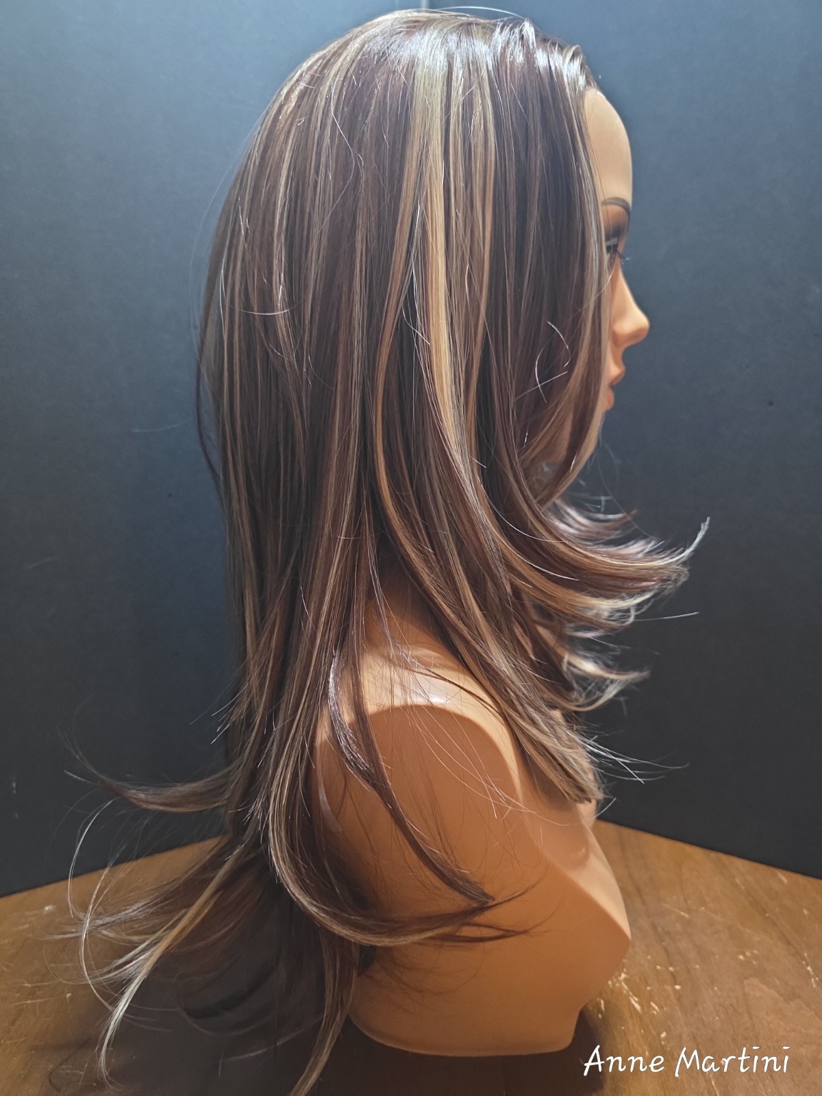 Women’s Lace Front Synthetic Straight Wig Layered Free-Part Brown/Blonde 21-30in