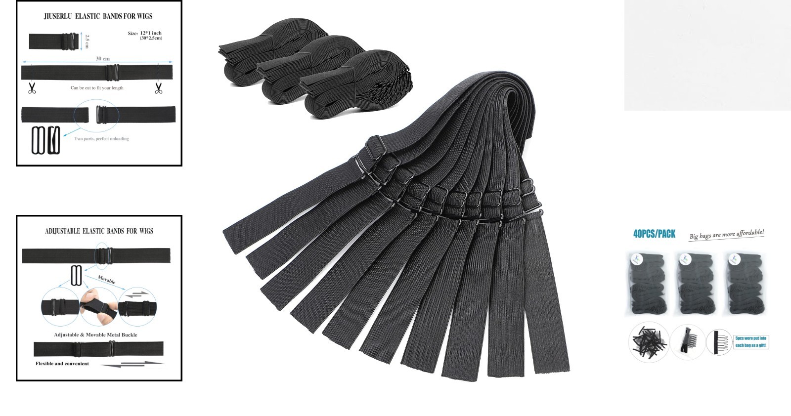 High Stretch Adjustable Wig Bands – 40pcs of Black Quality Elastic Straps