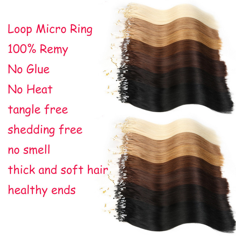 16-24Inch Easy Loop Micro Ring Bead 100% Real Remy Human Hair Extensions 200S US