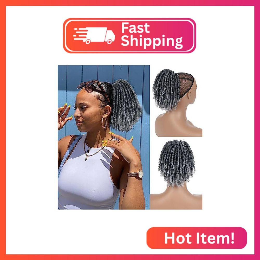 Oseti Short Grey Drawstring Ponytail for Black Women 6inch Gray Curly Ponytail C