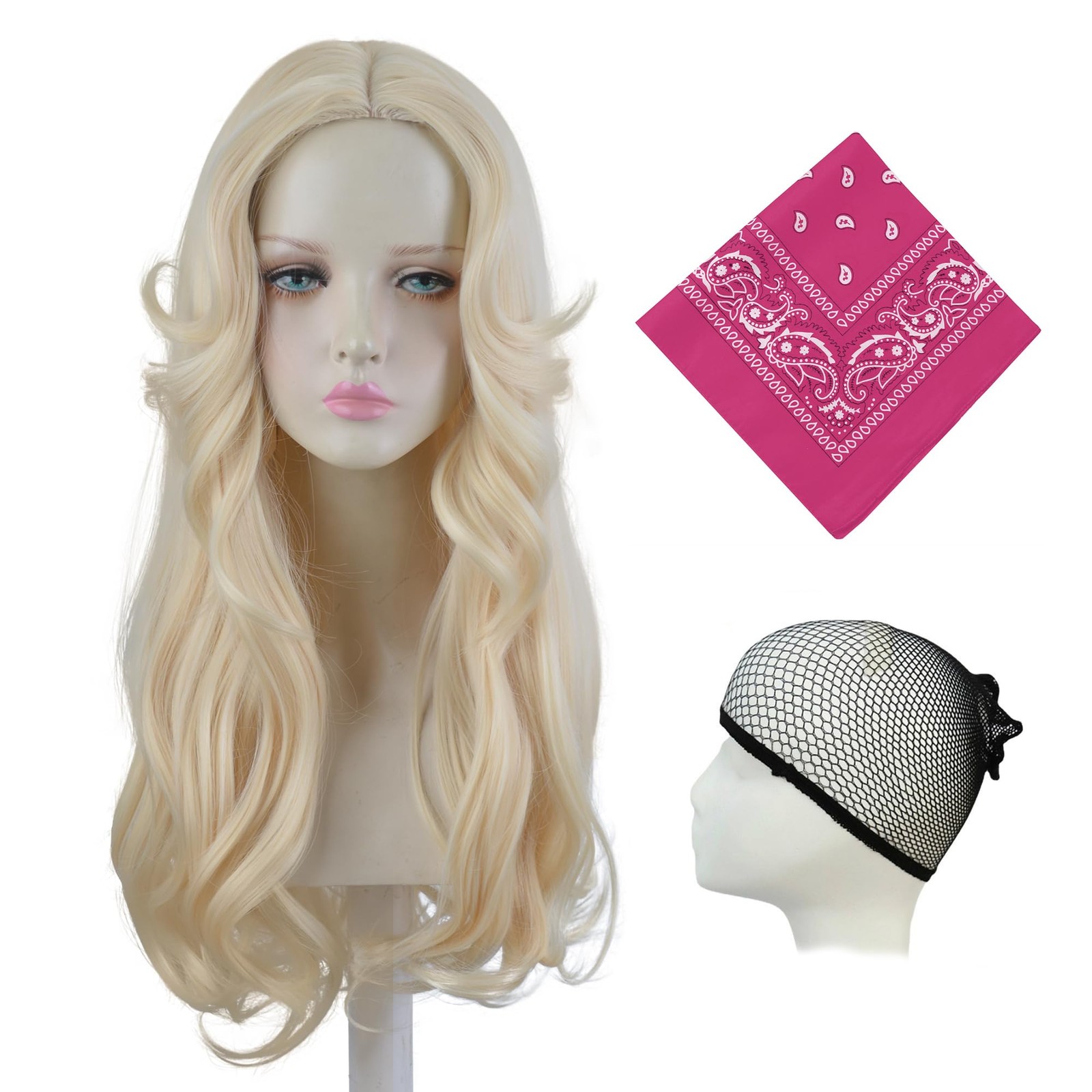 Blonde Wigs for Women, Long Wavy Blond Hair Middle Part Platinum Blonde Synth…