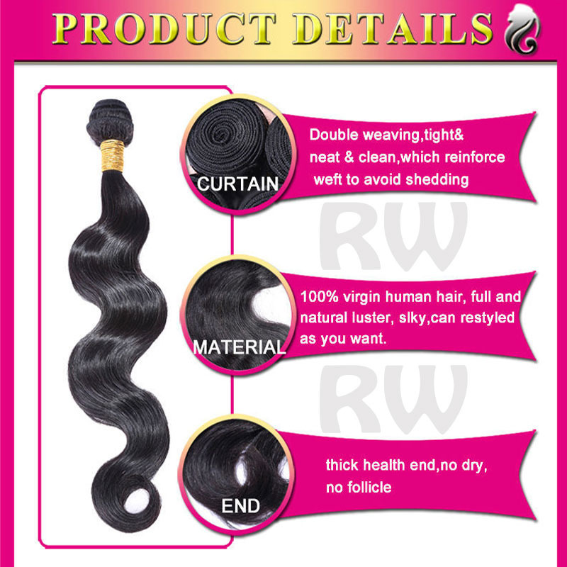100% Unprocessed Brazilian Peruvian Indian Virgin Human Hair 7A 300g 3 bundle C7