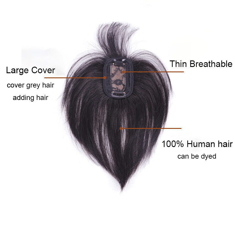 100% Human Hair Toupee Clip in Hairpiece Thin Topper with Bangs Top Hair Pieces