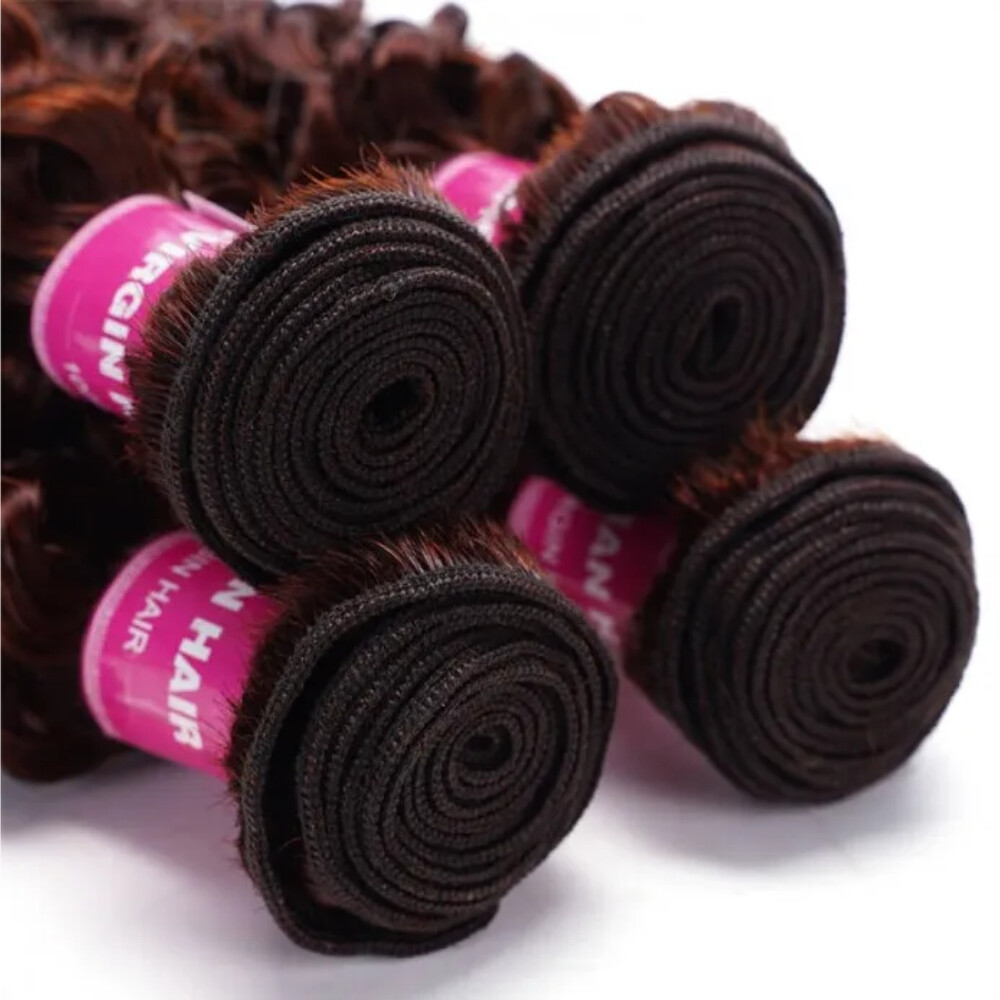 UNice Brazilian Reddish Brown Curly 3 Bundles Human Hair Weaves Cooper Red Wefts