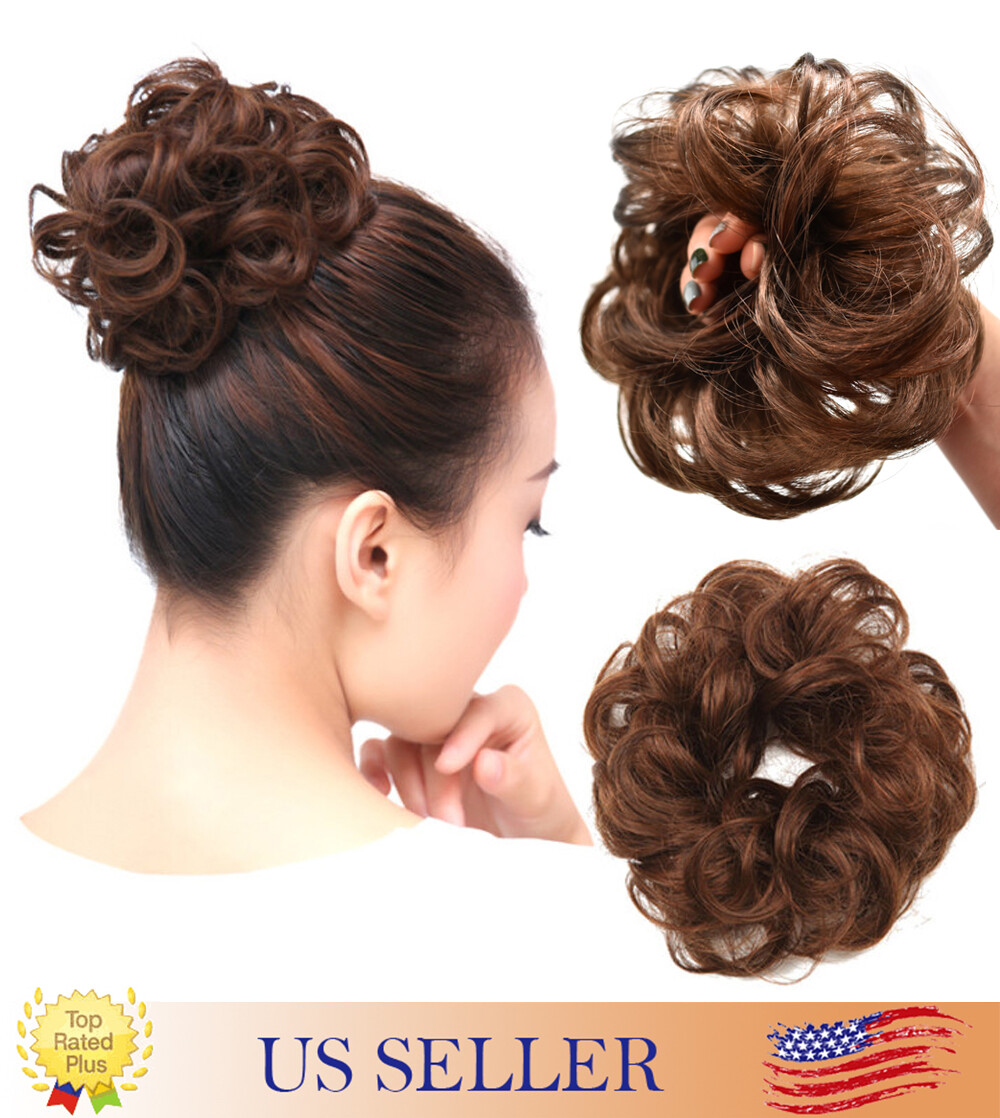 Real Natural Curly Messy Bun HairPiece Scrunchie Hair Extensions as Human Blonde