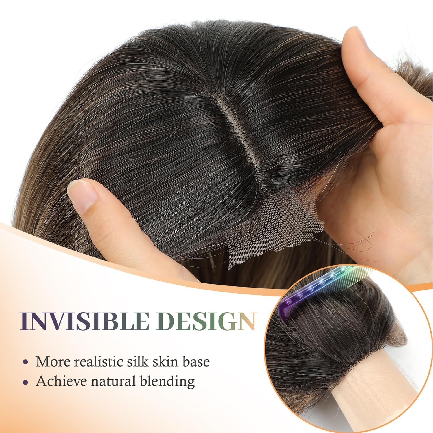 Dark Brown Dark Roots Long Straight 18in Women Premium Hair Topper