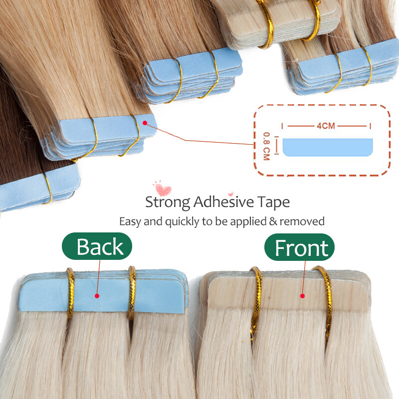 Seamless Tape In Skin Weft 100% Human Hair Extensions Real Remy Hair 40Pieces