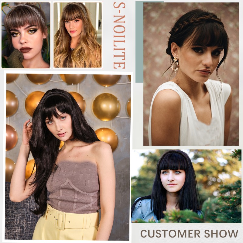 Headband Wig with Front Bangs + Topper Hair Headband Braid Wig for Women Girls