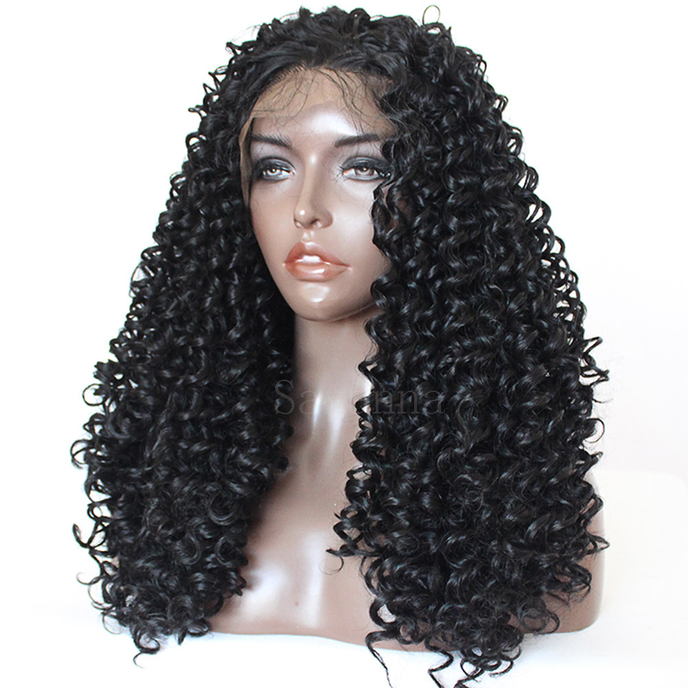 Long Kinky Curly Hair Synthetic Lace Front Wigs Heat Resistant Wig Black Women