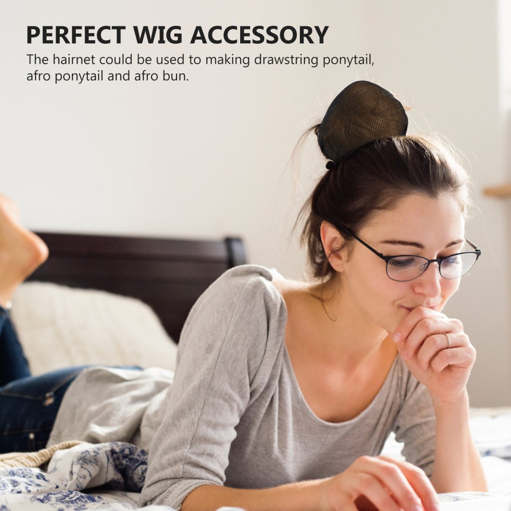 4Pcs Elastic Ponytail Hairnet Black Breathable Wig Caps Soft Hair Bun Cover
