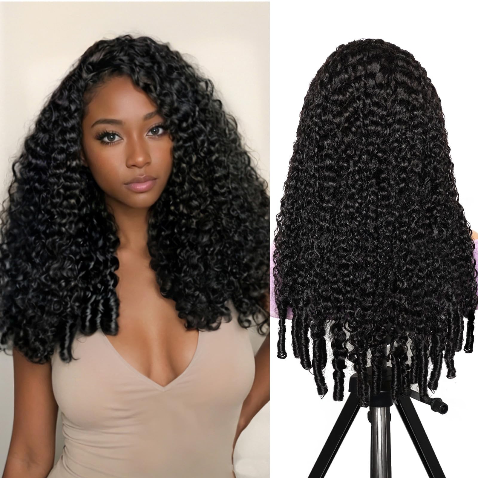20″ Burmese Curl Half Wig – 200% Density, Glueless, Seamless, Beginner Friendly,