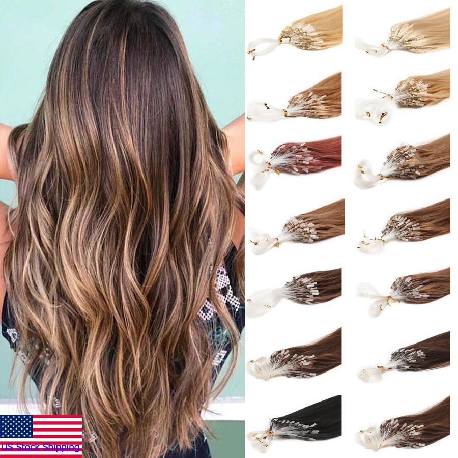 Easy Loop Micro Real Human Hair Extensions Micro Beads Link Russian Hair 16-26in