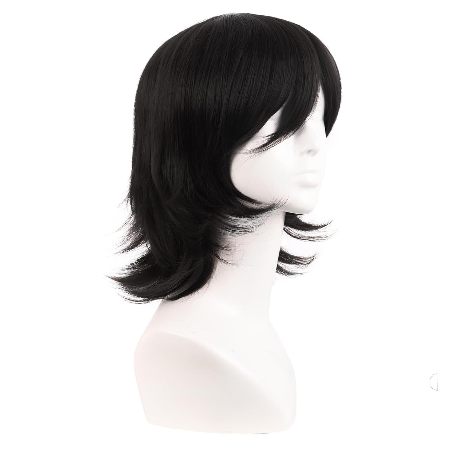14 Inch/35 Cm Short Cosplay Wolf Tail Synthetic Side Bangs Party Wig (Black)