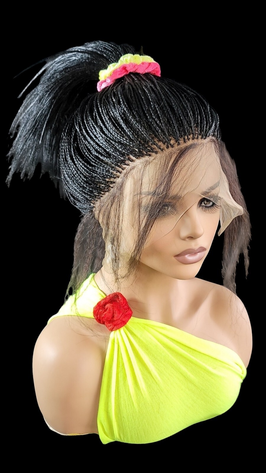 Braided Wig Micro Braids Full Lace Glueless 18” Jet Black Handmade Lightweight