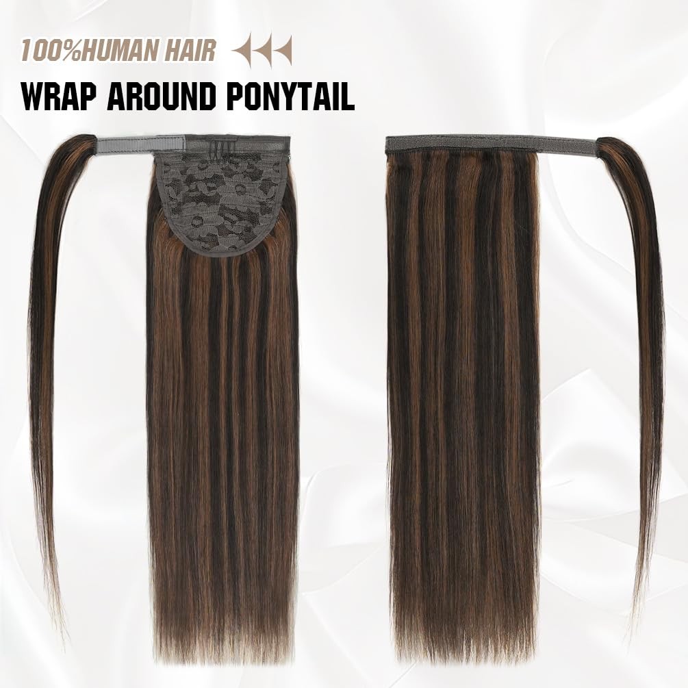 Amygirl Ponytail Extension Human Hair 14 Inch Dark Brown To Chestnut Brown