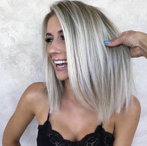 Ash Blonde Lace Front Wig Long Highlight Straight Bob Wig Heat Safe L Part Lace