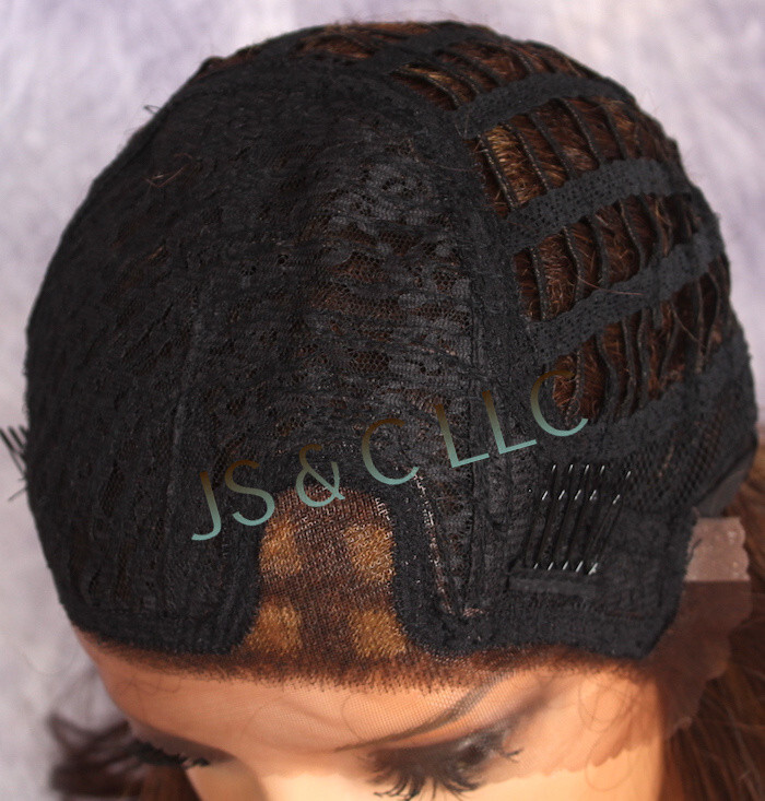 Heat OK Human Hair Blend Full Lace Front WIG Long Wavy Brown Auburn Mix WBKM