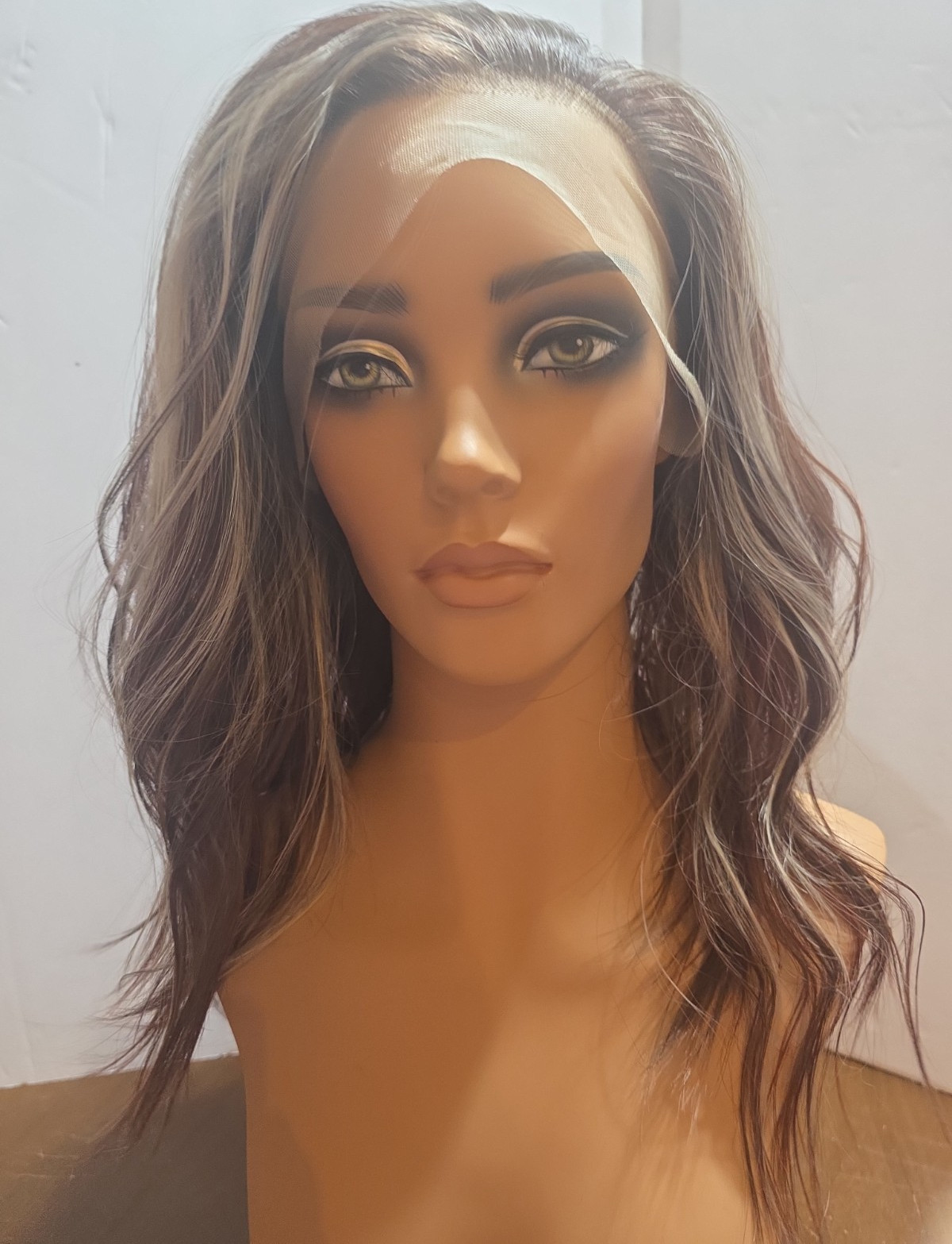 Martini Wigs Lace Front Wavy Wig Free-Part Medium Brown/Blond/Red 16 in