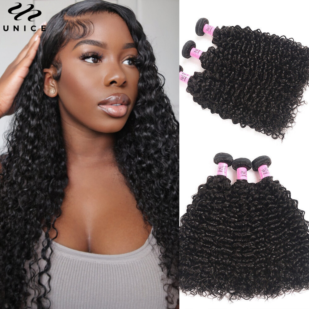 UNice Hair Indian Curly 3 Bundles Human Hair Extensions 100% Virgin Hair Weaves