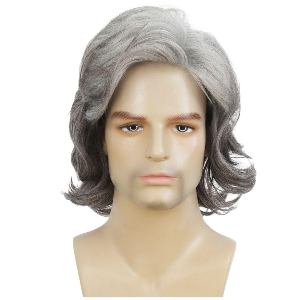 Mens Grey Short Wig Layered Middle Part Hair Wigs Heat Resistant Fibre Daily …