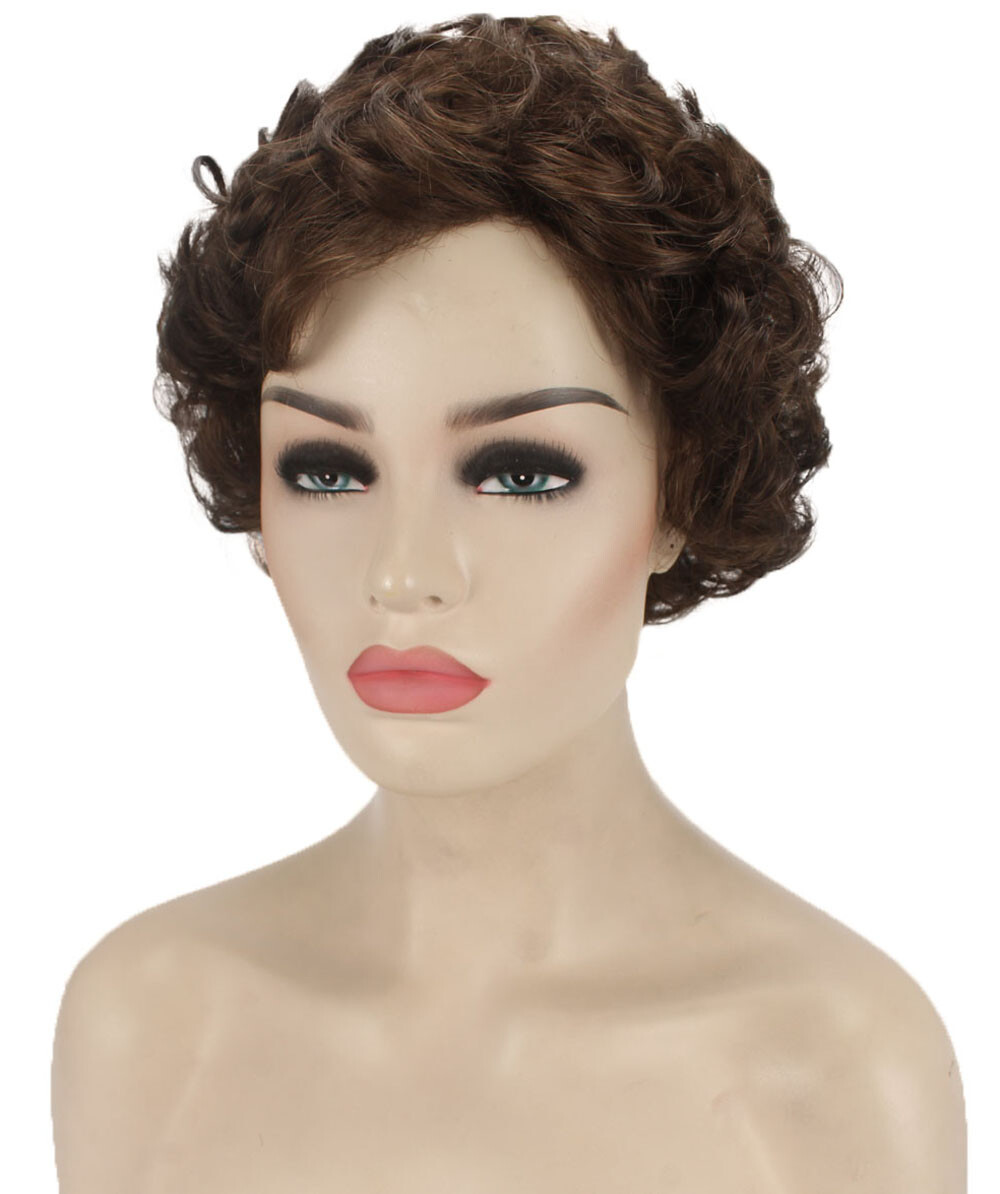 Monroe – Curly Kanekalon Synthetic Fiber Full Wig, 4 – 4.5 in, Medium Brown