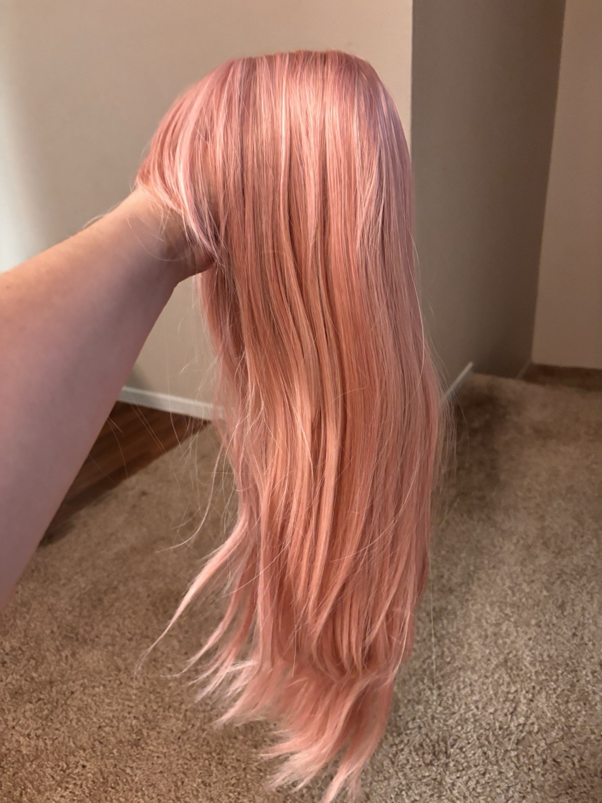 PARK YUN Women’s Straight Wig 28 Inches Long with Bangs Pink,Synthetic Wig Made