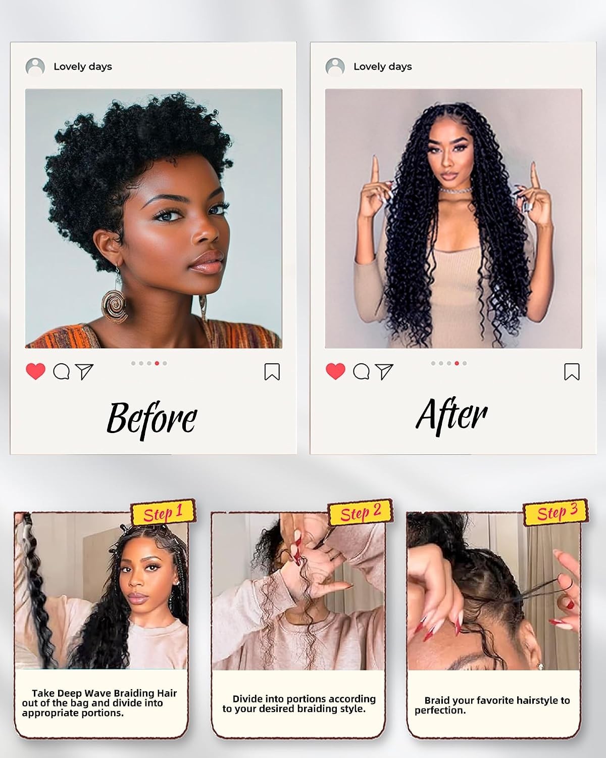 Deep Wave Bulk Braiding Hair-Wet and Wavy Human Braiding Hair,20 Inches 2 Bundle