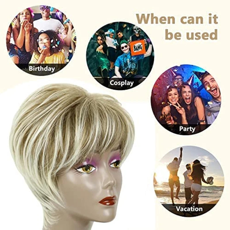 Pixie Cut Wigs Short Stylish Fluffy Layer Wig None Lace Replacement Wig with Ban