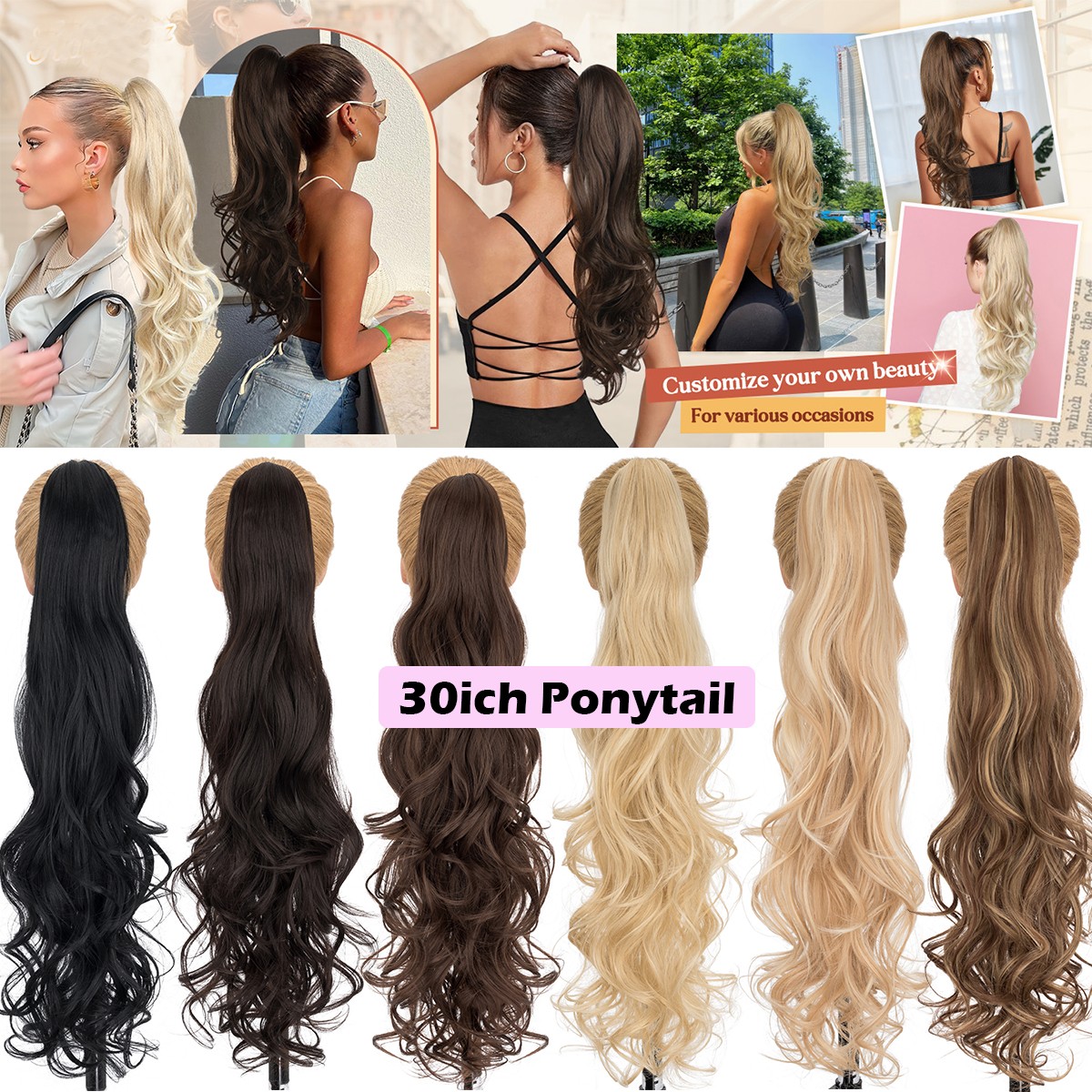 CLEARANCE Ponytail Hair Extensions Claw Clip In Long Hairpiece as Human Straight