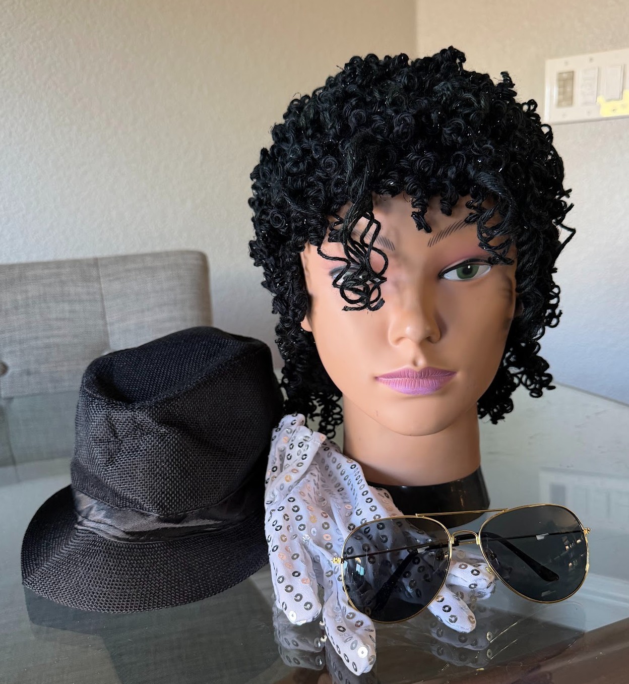 Black Afro-Jheri Curls Costume performance WIG with accessories Wearable Art