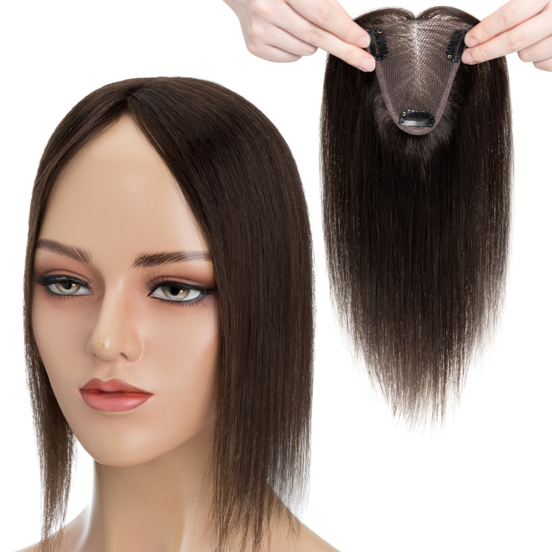 Swiss Lace Top Toupee Real Remy Human Hair Topper For Women Clip In Hairpiece US