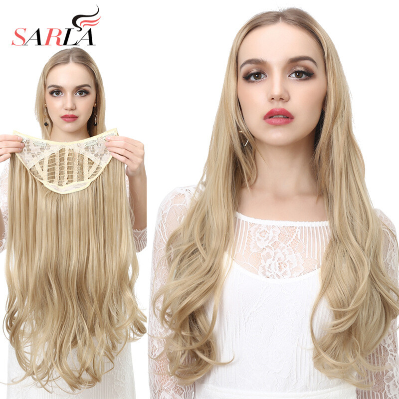 24 Inch Wavy 3/4 Half Wig Long Synthetic Hair Ombre Capless Wigs Hair Premium