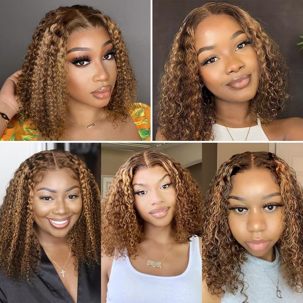 Sunkasa 24 Inch Highlight P4/27 Kinky Curly Clip Ins Human Hair 110G 8Pcs 20