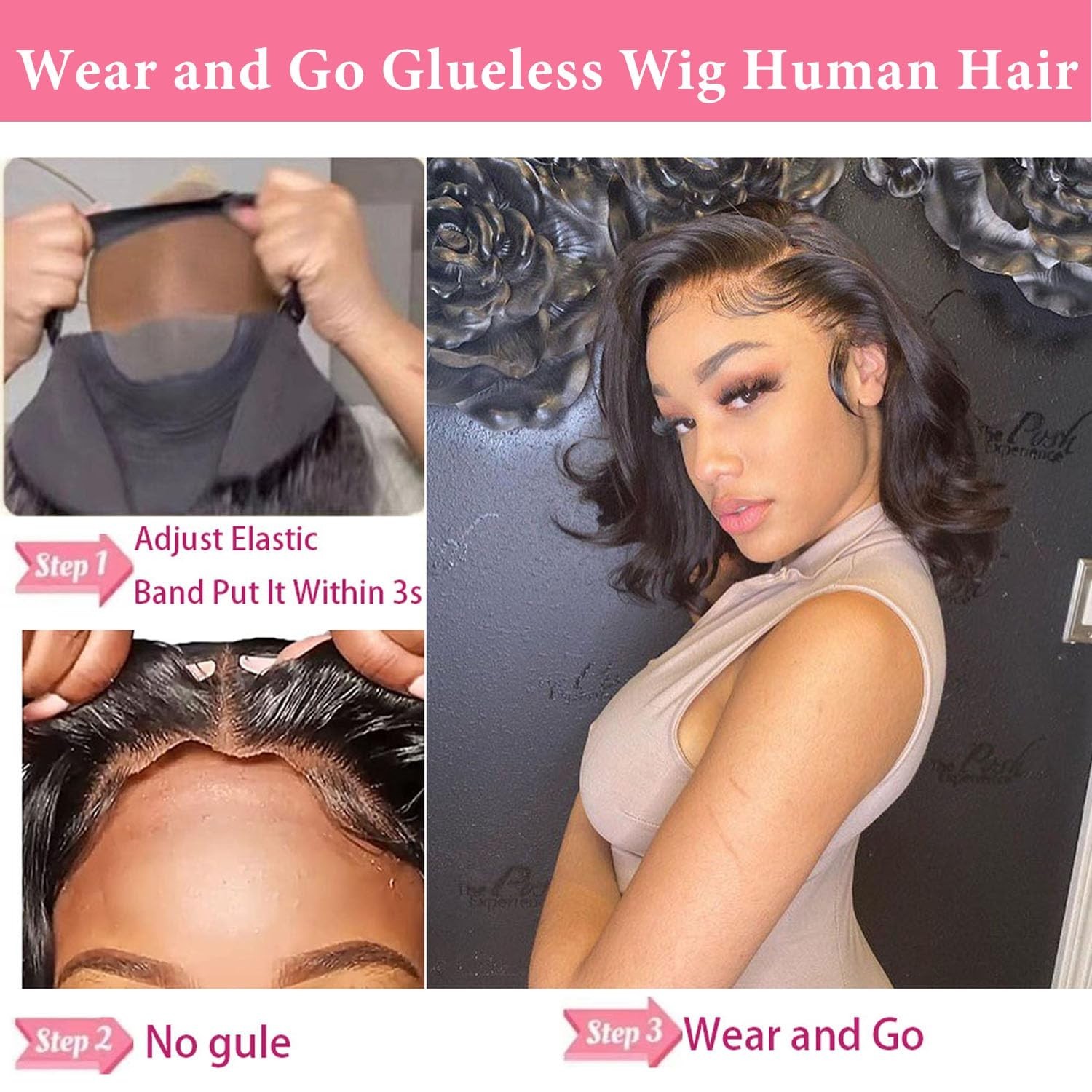 Wear and Go Glueless Wig Human Hair Pre Plucked Pre Cut Body Wave 4×4 lace Wig