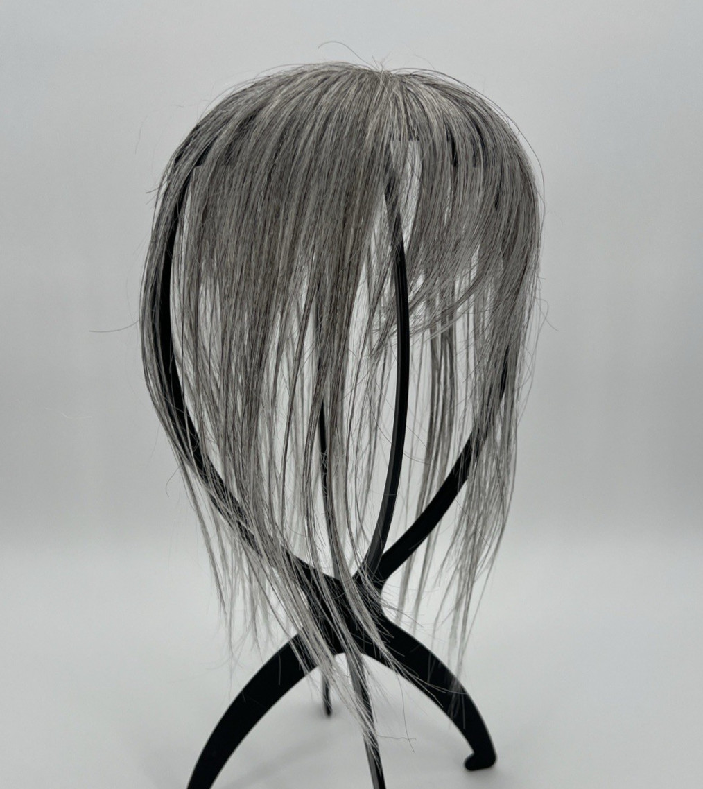 Dark Gray Mixed Black w/ Bangs 10in 100% Human Women Hair Topper