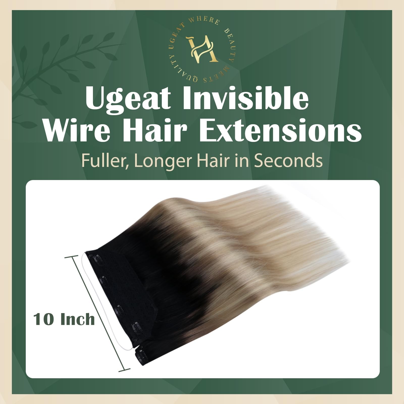 Ugeat Invisible Wire Hair Extensions Real Human Hair Short 12 Inch Ombre Black t