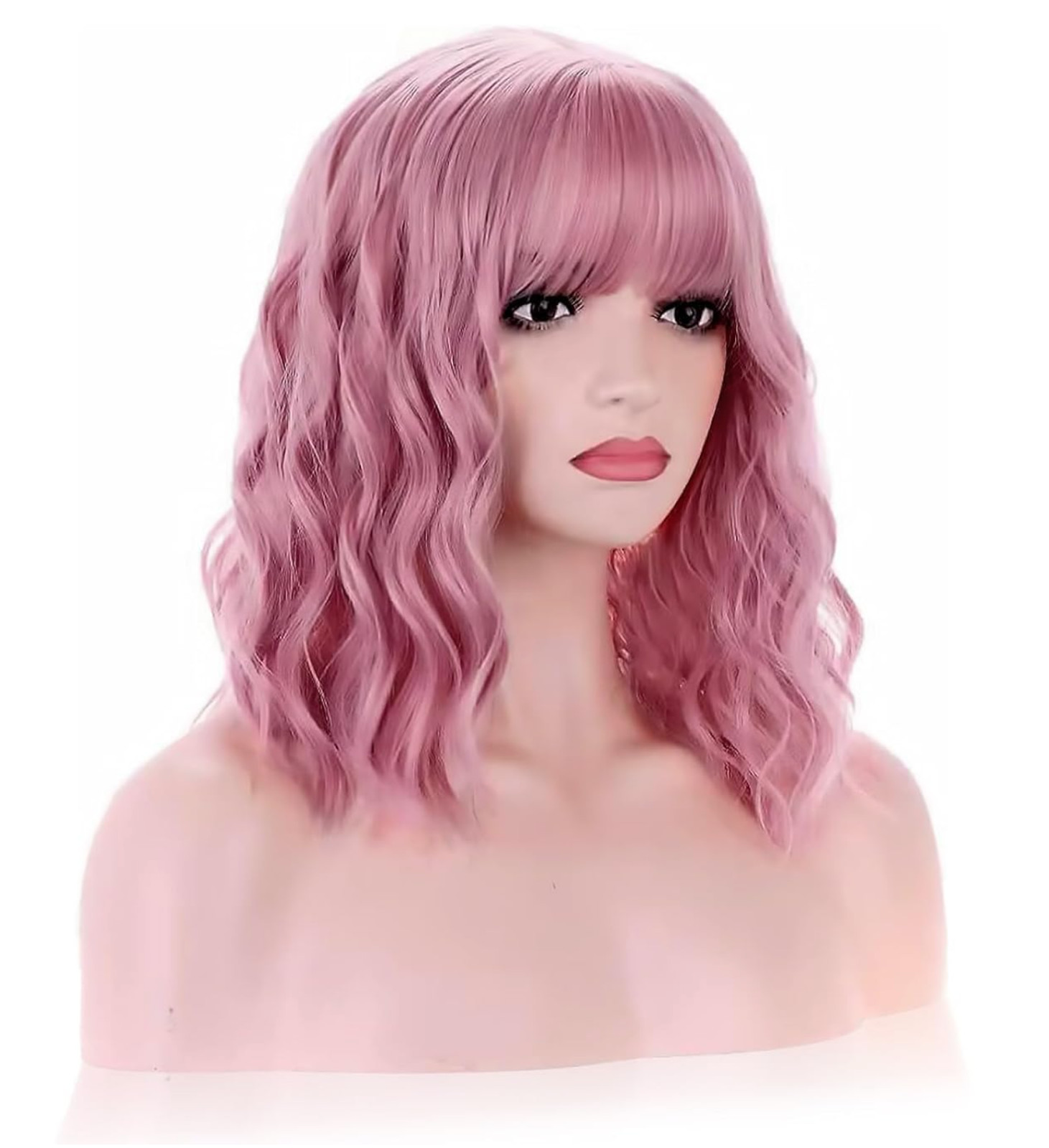 Pink Bob Wig With Bangs for Women & Girls – Wavy Daily Use Cosplay Wig