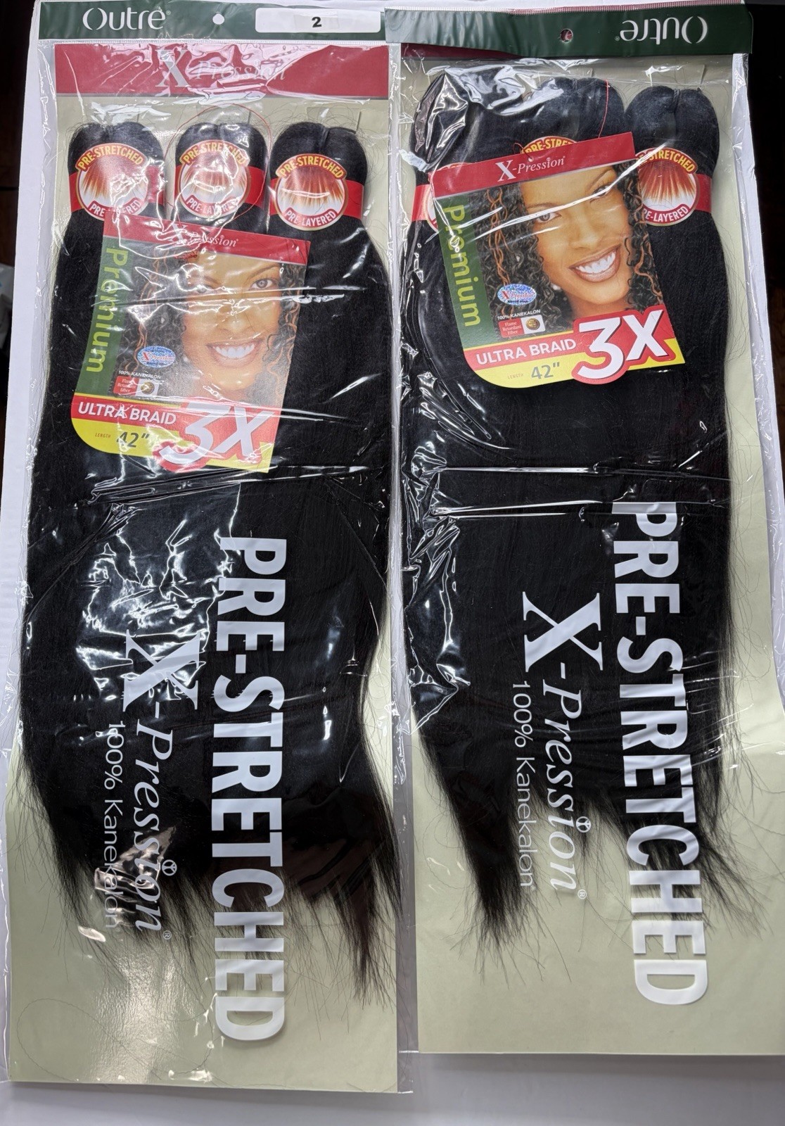 Lot of 2 Outre X-Pression Pre-Stretched Ultra Braid 3X Jumbo Braiding Hair 42″