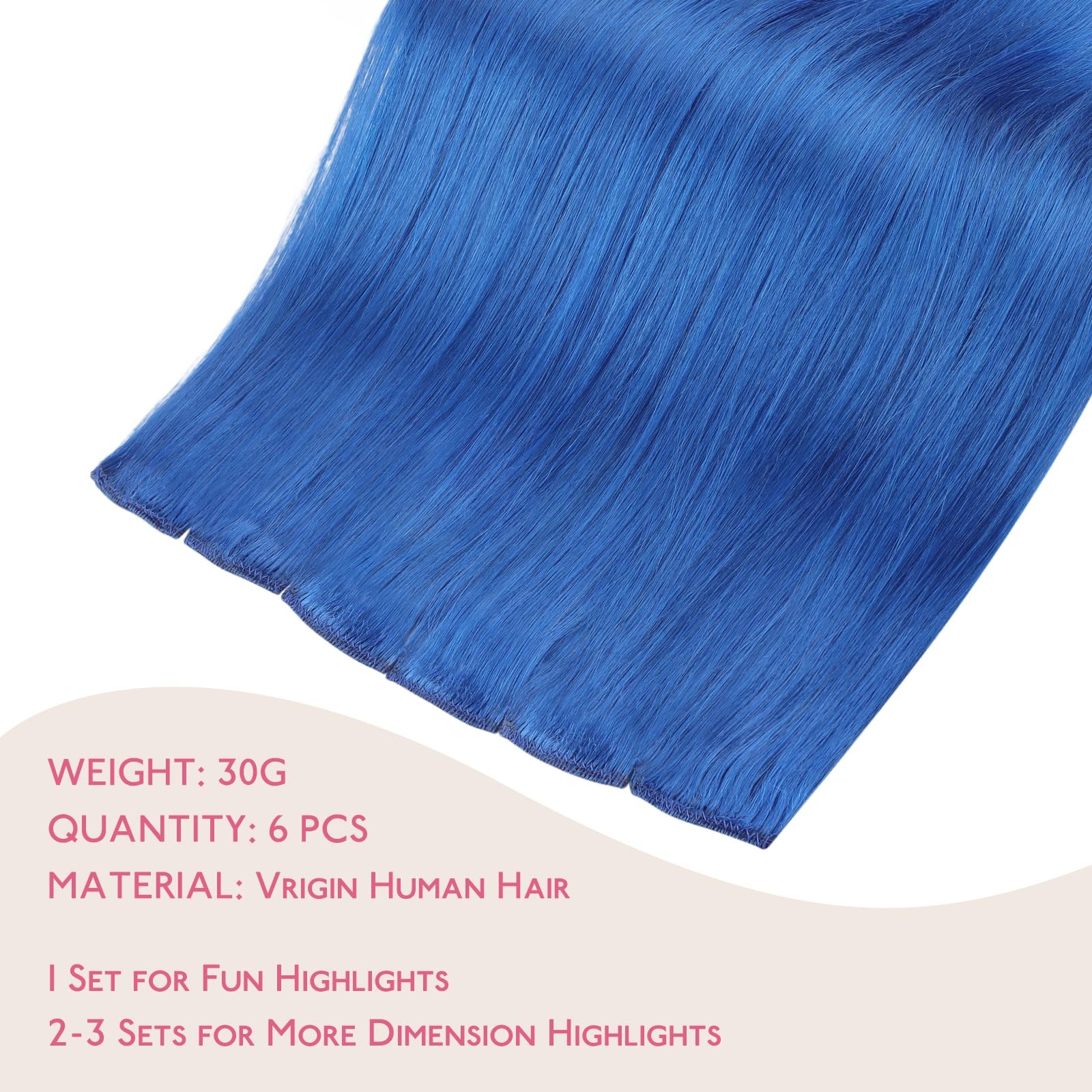 Blue Clip in Hair Extensions Real Human Hair 35g 6pcs 14 Inch Colored Hair Ex…